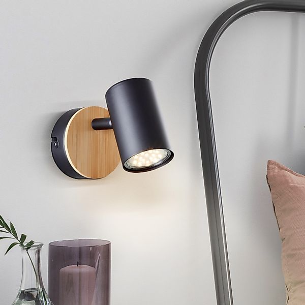 Brilliant Wandspot Niels Schwarz matt und Natur günstig online kaufen