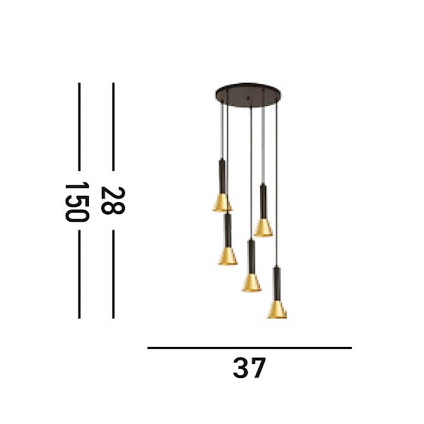 Hängelampe Signal, Ø 37 cm, schwarz/goldfarben Metall, 5-flg günstig online kaufen
