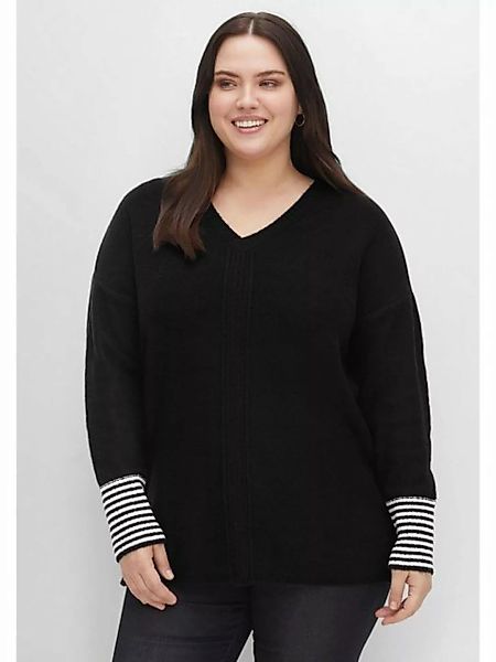 Sheego V-Ausschnitt-Pullover Große Größen mit geringeltem Ärmelbündchen günstig online kaufen