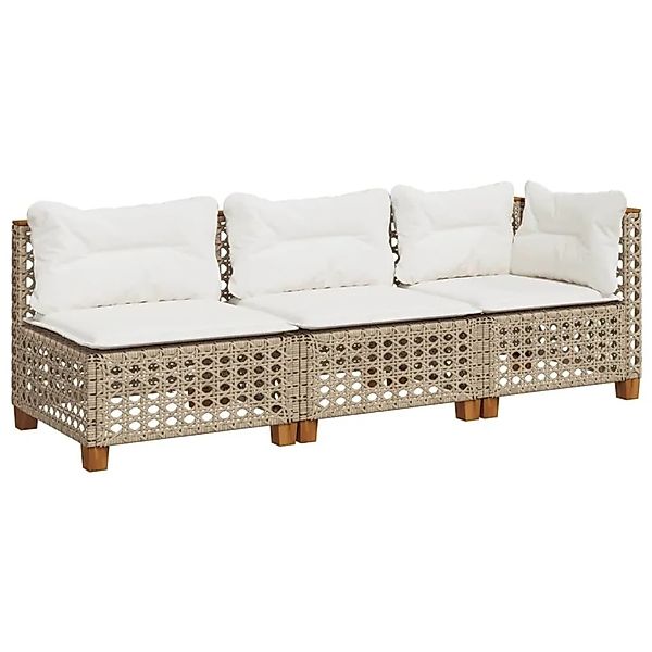 vidaXL Gartensofa mit Kissen 3-Sitzer Beige Poly Rattan 365943 günstig online kaufen