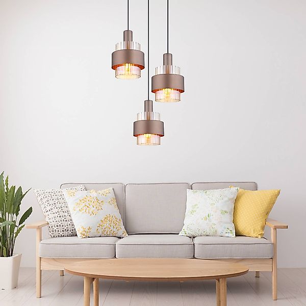 Hängelampe Milley, Ø 45 cm, bronzefarben, 3-flg., Metall günstig online kaufen