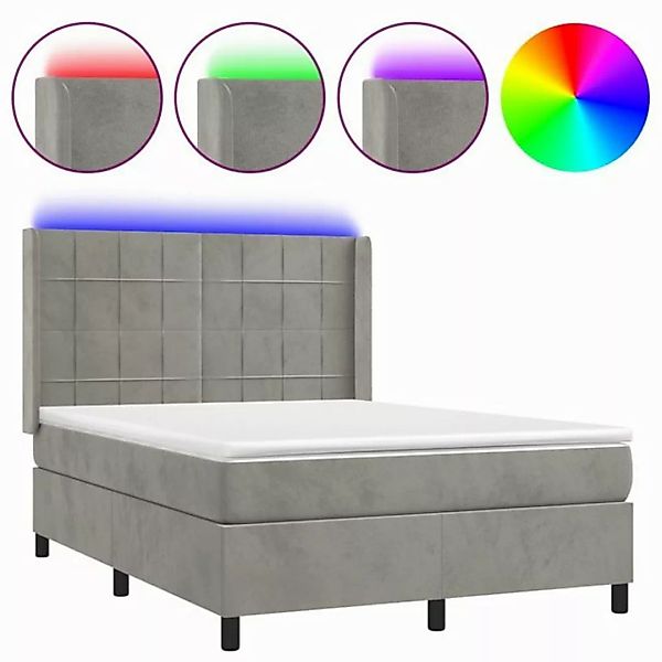 vidaXL Boxspringbett Boxspringbett mit Matratze LED Hellgrau 140x200 cm Sam günstig online kaufen