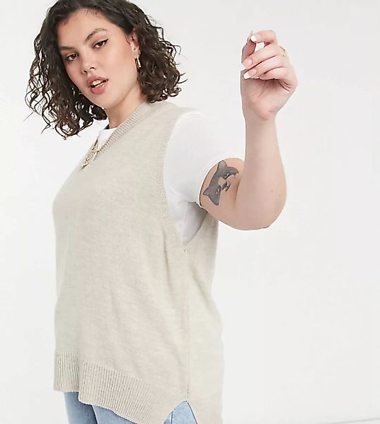 Rokoko Plus – Ärmelloser Oversize-Pullover aus Strick-Neutral günstig online kaufen