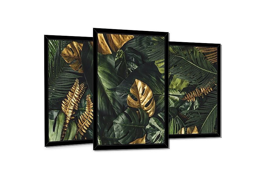 Wallarena Poster Set Mit Rahmen 3 Teilig Kunstdruck 3er Wandbild Grün Gold günstig online kaufen