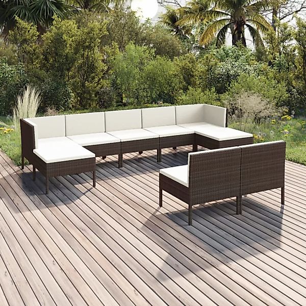 9-tlg. Garten-lounge-set Mit Auflagen Poly Rattan Braun günstig online kaufen