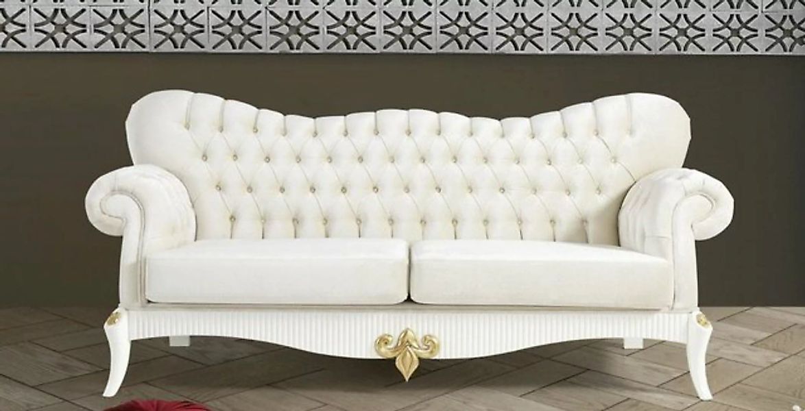 Casa Padrino Sofa Barock Sofa Creme / Weiß / Gold 224 x 83 x H. 112 cm - Wo günstig online kaufen