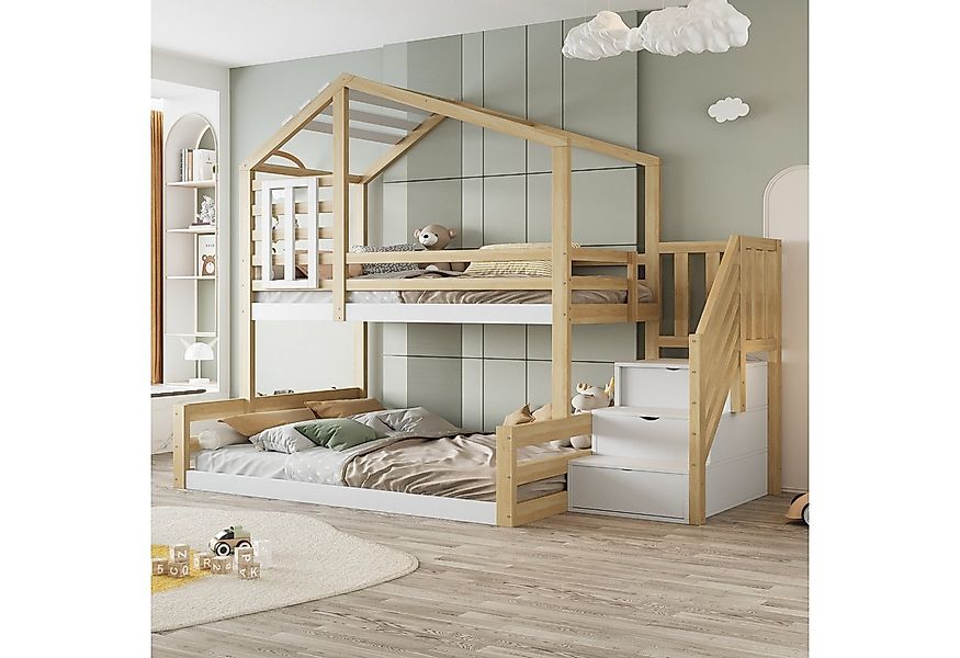Flieks Etagenbett, Kinderbett 90x200cm+140x200cm mit Haus-Fenster-Design, S günstig online kaufen