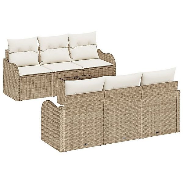 vidaXL Loungesofa 7-tlg. Garten-Sofagarnitur mit Kissen Beige Poly Rattan, günstig online kaufen