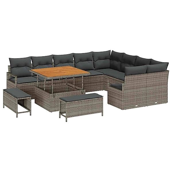 vidaXL Garten-Sofa-Set mit Kissen 12-Tlg Grau Poly Rattan 3362558 günstig online kaufen