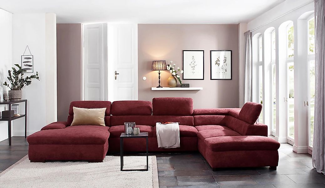 Home affaire Wohnlandschaft "Alberto U-Form" mit Kopfteilverstellung, wahlw günstig online kaufen