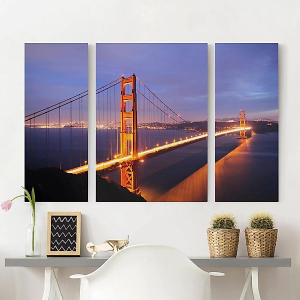 3-teiliges Leinwandbild Architektur & Skyline - Querformat Golden Gate Brid günstig online kaufen