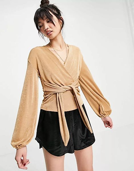 Closet London – Kimono-Bluse in Kamel mit Bindedetail auf der Vorderseite-B günstig online kaufen