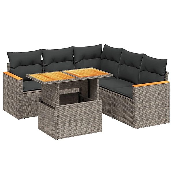 vidaXL 6-Tlg Garten-Sofagarnitur mit Kissen Grau Poly Rattan 3273076 günstig online kaufen