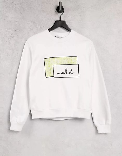 NA-KD – Baumwoll-Sweatshirt in Weiß mit Logo-Print günstig online kaufen