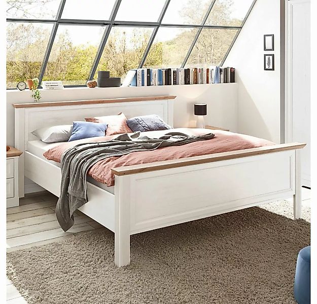 Lomadox Bett JÜLICH-77, Liegefläche 180x200 cm, Pinie weiß mit Eiche günstig online kaufen