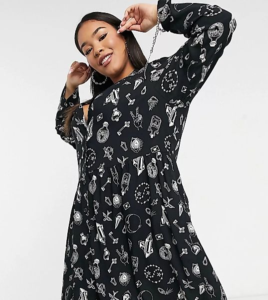 Noisy May Curve – Exklusives Mini-Kleid im Bowlinghemd-Stil mit kosmischem günstig online kaufen