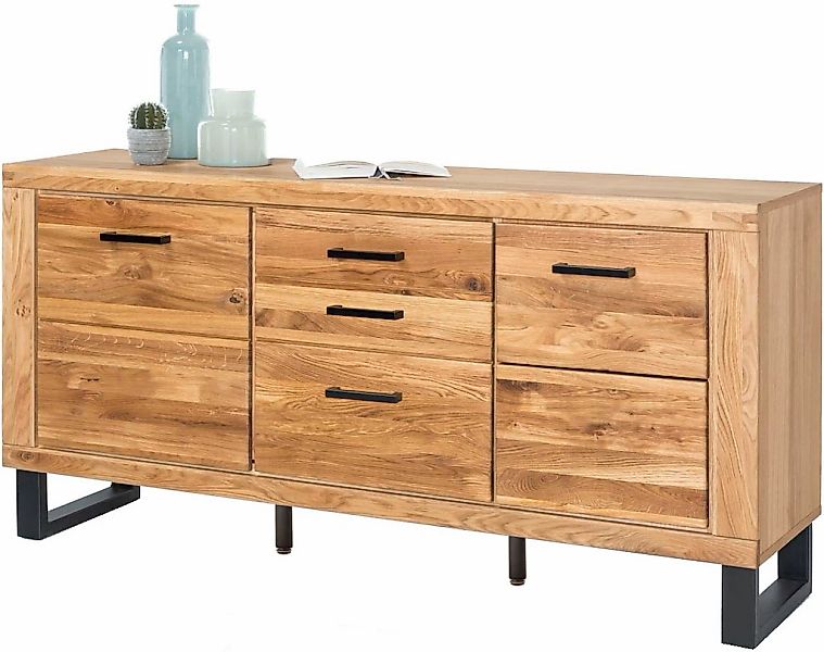Home affaire Kommode 1 Stk. tlg. Industriestil, Teilmassiv Eiche, schwarze günstig online kaufen