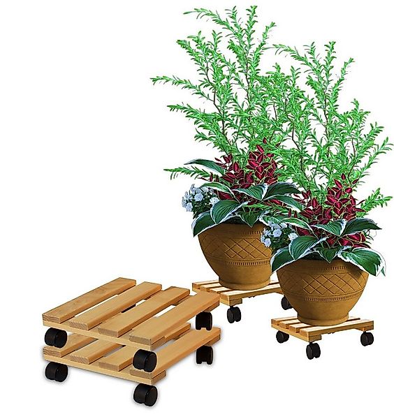 BigDean Blumentopfuntersetzer Pflanzenroller eckig Buchenholz Holz 30cm 120 günstig online kaufen