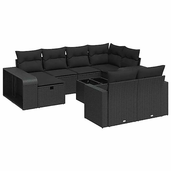 vidaXL 11-Tlg Garten-Sofagarnitur mit Kissen Schwarz Poly Rattan 3326069 günstig online kaufen