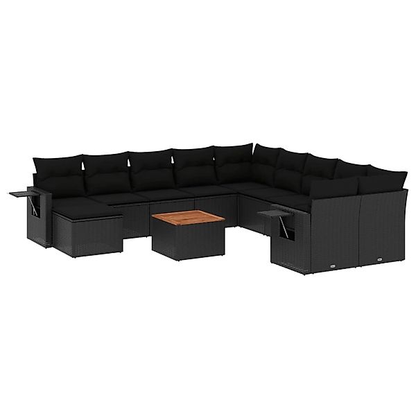 vidaXL 12-Tlg Garten-Sofagarnitur mit Kissen Schwarz Poly Rattan 3257189 günstig online kaufen