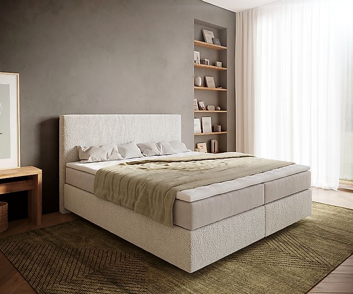 Boxspringbett Dream-Well 180x200 cm Bouclé Creme-Weiß mit Taschenfederkernm günstig online kaufen