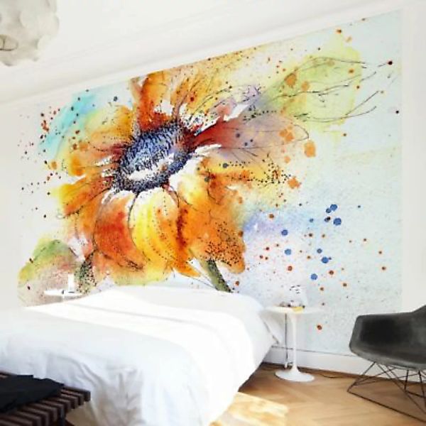 Bilderwelten Blumentapete Painted Sunflower pastell Gr. 336 x 225 günstig online kaufen