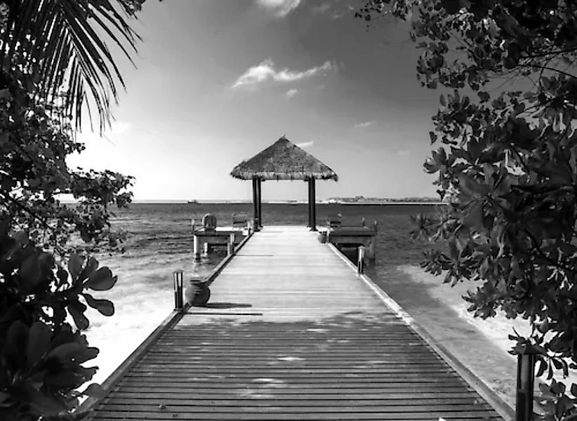 Papermoon Fototapete »Steg am Strand Schwarz & Weiß« günstig online kaufen