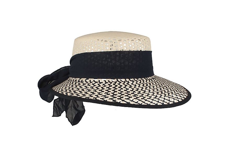 Breiter Strohhut luftige zweifarbige Strohschute mit Chiffon Tuch günstig online kaufen