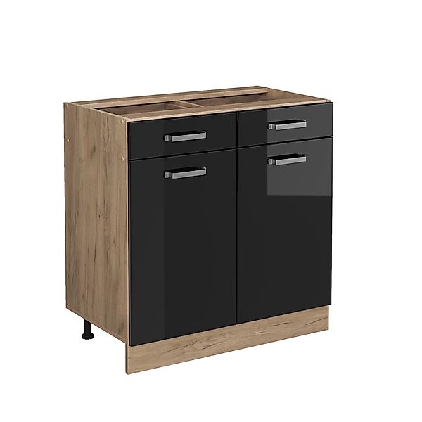 Vicco Unterschrank R-Line, Schwarz Hochglanz/Goldkraft Eiche, günstig online kaufen