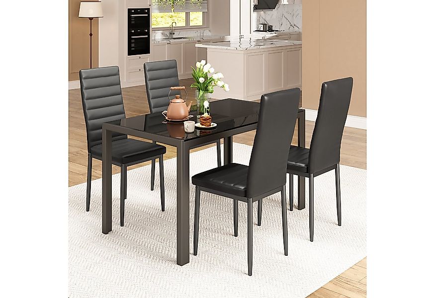 Bealife Essgruppe 5-tlg(Esstisch und 4 stühlen), Tischplatte aus glas(120x7 günstig online kaufen