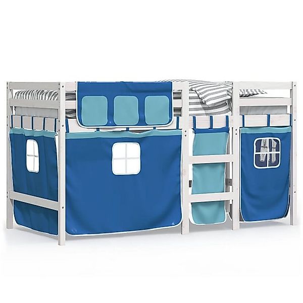 vidaXL Kinderbett Kinderhochbett mit Vorhängen Blau 90x200 cm Massivholz Ki günstig online kaufen