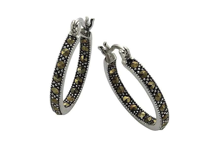 Zeeme Paar Creolen Silber 925 oxidiert mit 34x Markasit günstig online kaufen