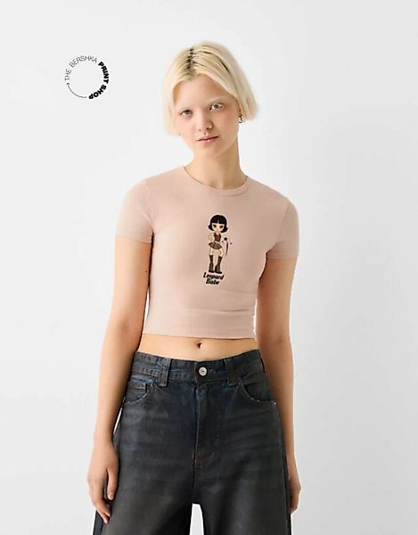 Bershka T-Shirt Mit Print Damen Xl Rosa günstig online kaufen