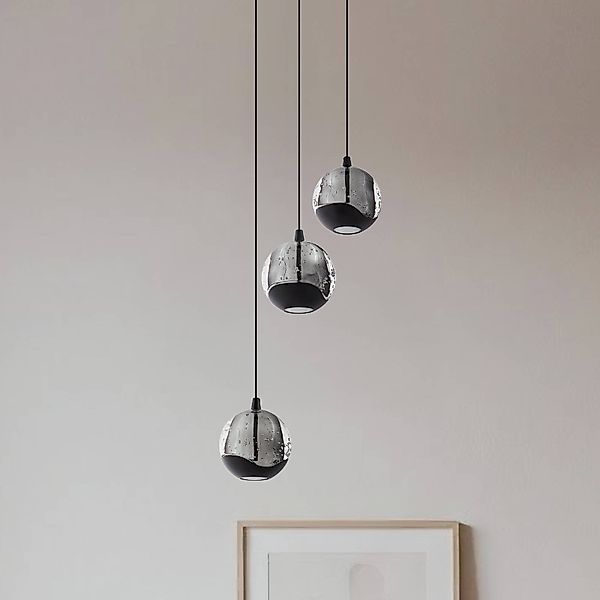 Lucande LED-Pendellampe Hayley, schwarz, 3-flg., Glas günstig online kaufen