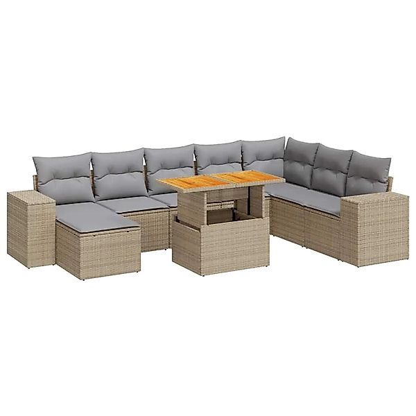 vidaXL 9-Tlg Garten-Sofagarnitur mit Kissen Grau Poly Rattan Akazie 3327413 günstig online kaufen