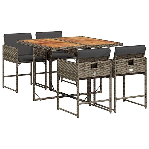 vidaXL 5-Tlg Garten-Essgruppe mit Kissen Grau Poly Rattan 3211262 günstig online kaufen