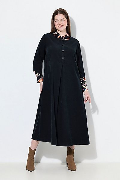 Ulla Popken Midikleid Cord-Maxikleid Rundhals Zierfalte 3/4-Arm Taschen günstig online kaufen