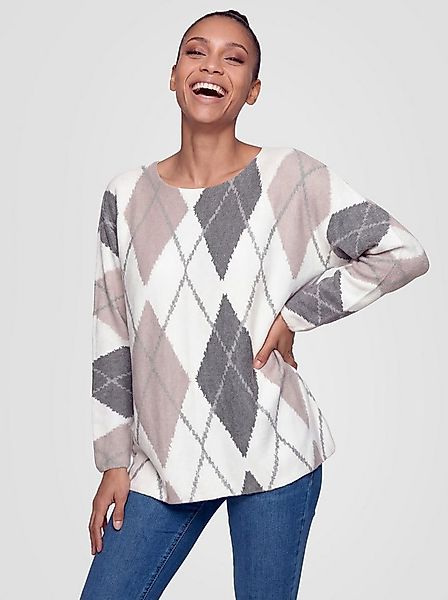 PEKIVESSA Strickpullover Rundhals-Pullover mit Rautenmuster kuschelweicher günstig online kaufen