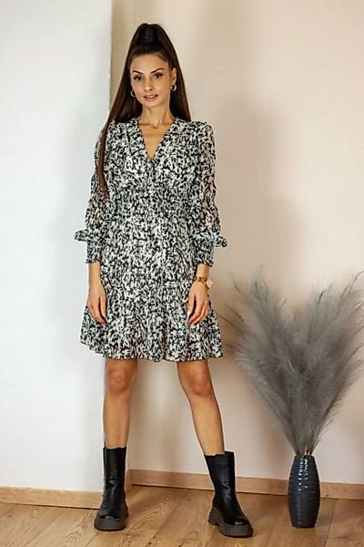 Lelü Fashion Midikleid Kleid mit Volant schwarz / beige mit Gummibund unter günstig online kaufen