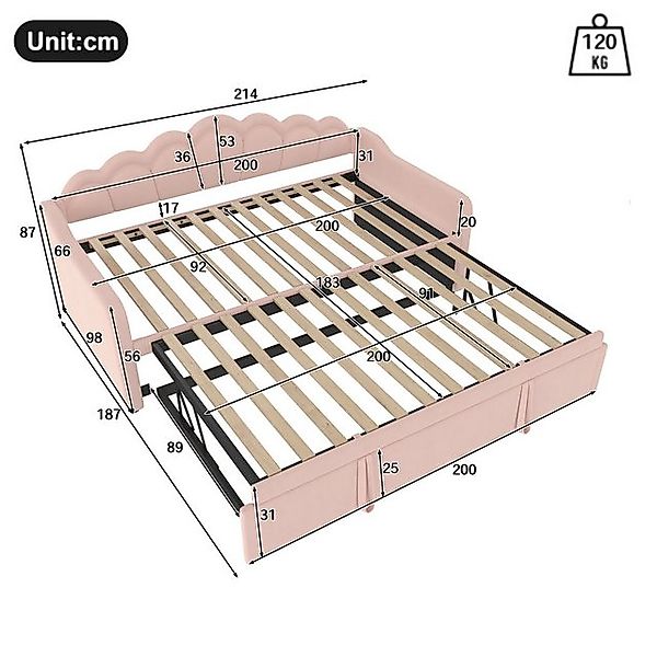 Odikalo Daybed Kinderbett Doppelbett Schlafsofa Tagesbett LED 90/180x200cm günstig online kaufen