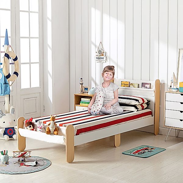 HOMCOM Kinderbett ab 3 Jahre 229x98x95cm mit großen Stofftaschen, bruchfest günstig online kaufen