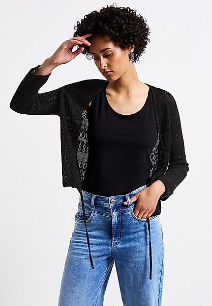 STREET ONE Ajourstrickjacke offen und mit Tunnelzug am Saum günstig online kaufen