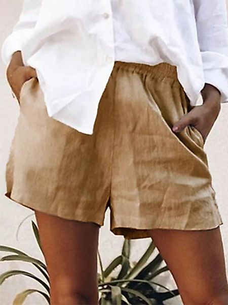 Einfarbige Shorts mit elastischer Taille für Damen günstig online kaufen