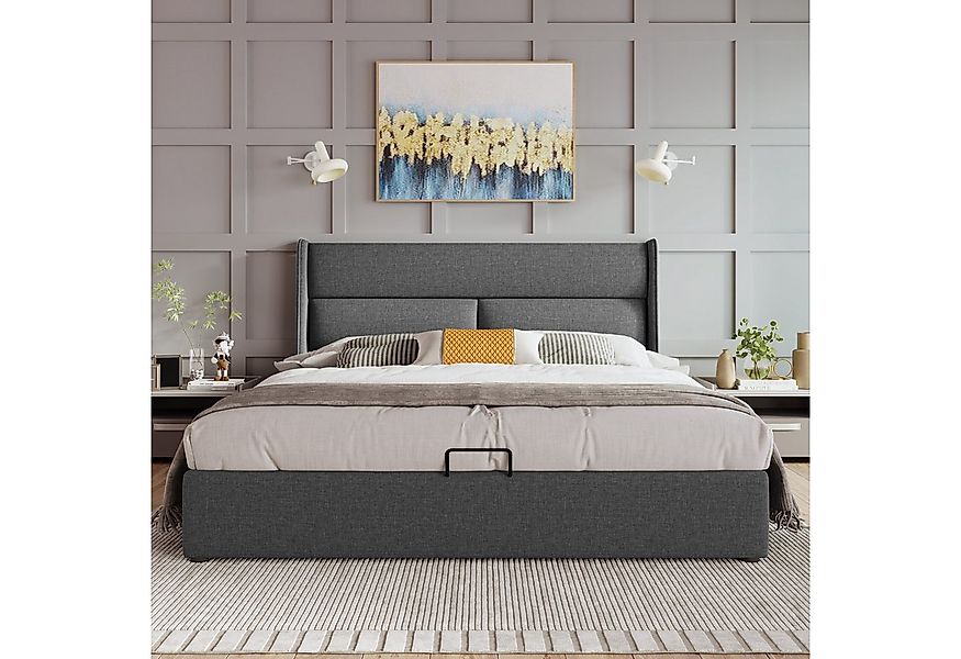 MODFU Polsterbett Metall und Leinenstoff in Grau, Lattenrost integriert, (1 günstig online kaufen