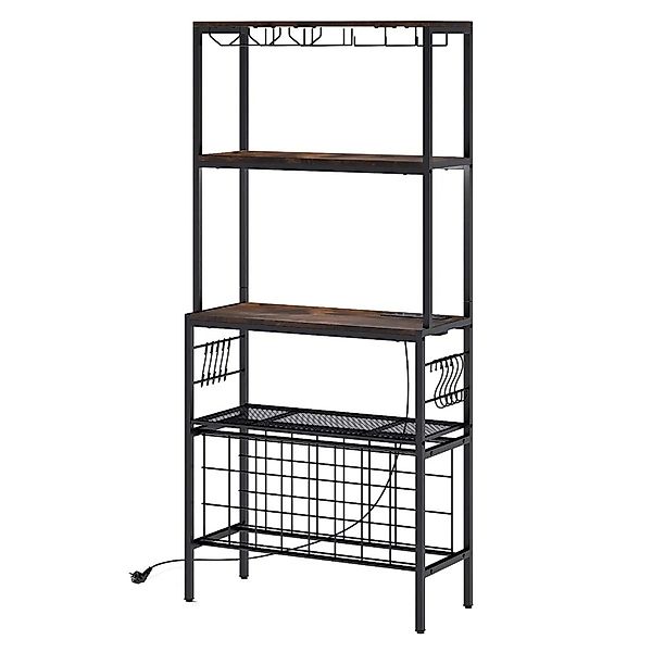 Costway Küchenregal Metall 24 Flaschen Schwarz Steckdose günstig online kaufen