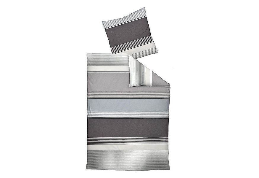 Janine Bettwäsche DAVOS, Grau, Weiß, 155 x 220 cm, Baumwolle, 2 teilig, mit günstig online kaufen
