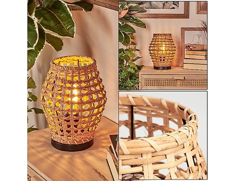 hofstein Tischleuchte Tischlampe aus Metall/Rattan in Schwarz/Natur im Vint günstig online kaufen