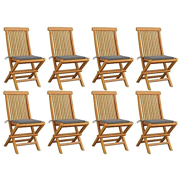 vidaXL Gartenstühle mit Grauen Kissen 8 Stk Massivholz Teak 3072918 günstig online kaufen