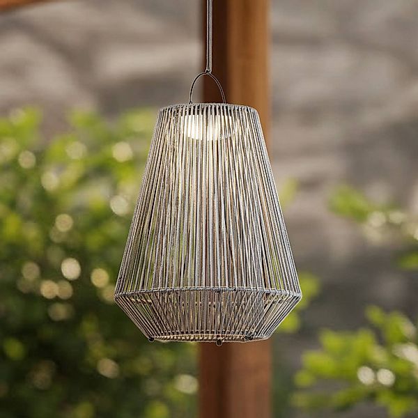 Lindby LED-Solarhängelampe Austas, grau, Ø 32 cm, USB, IP54 günstig online kaufen