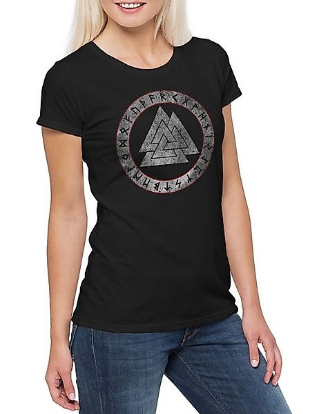 Urban Backwoods Print-Shirt Viking Runes Damen T-Shirt Wotansknoten Paganis günstig online kaufen